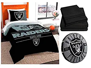 Northwest NFL Oakland Raiders Draft 6pc Twin Bedding Set - Includes Comforter, sham, Flat Sheet, Fitted Sheet, Pillowcase, and Cloud Pillow