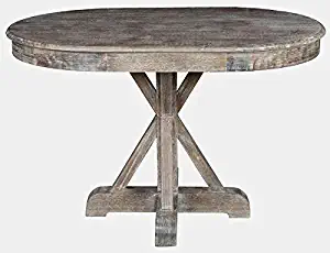 Pine Wood Oval Dining Table - Dining Table with Hand Carved Trestle Base - Wash Brown