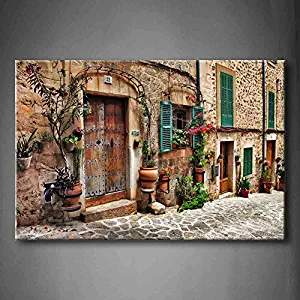 Streets Of Old Mediterranean Towns Flower Door Windows Wall Art Painting The Picture Print On Canvas Architecture Pictures For Home Decor Decoration Gift