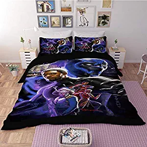 EVDAY 3D Marvel Black Panther Duvet Cover Set for Boys Including 1Duvet Cover,2 Pillowcases King Queen Full Twin Size