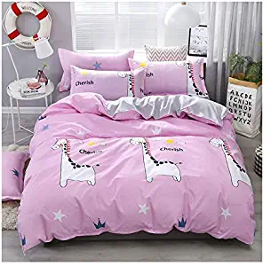 KFZ Bed Set (Twin Full Queen King Sheets Set) [Print Duvet Cover, Flat Sheet, 2 Pillow Cases] No Comforter [Microfiber] ALM1905 Magic Meow Cat Kids Bedding (Kids Giraffe, Pink, Twin 60"x80")