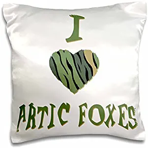 Camo Colored Striped I Love Animals Heart - Camo Colored Striped I Love Artic Foxes - 16x16 inch Pillow Case