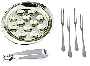 MBB Escargot Dining Set 12 Compartment Holes Snail Plate Tong 4 Forks Stainless Steel