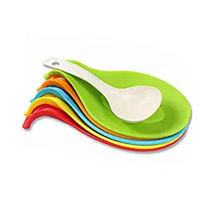 [5-Pack] Silicone Spoon Rests for holding any Kitchen Utensil. Set of 5 color Blue,Yellow,Green,Red,Green (Value Pack)