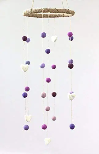 Felt Ball & Heart Nursery Ceiling Mobile- Purple, Lavender, Lilac