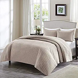 Comfort Spaces Kienna 3 Piece Quilt Coverlet Bedspread Ultra Soft Hypoallergenic Microfiber Stitched Bedding Set, King, Taupe