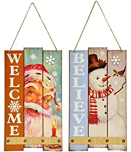Christmas Santa and Snowman Rustic Holiday Plank Sign Bundle of 2
