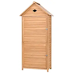Single Door Outdoor Wooden Garden Shed 5 Shelves Solid Fir Wood Construction Tools Lawn Care Equipment Pool Supplies Storage Organizer Cabinet Unit Galvanized Sheet Roof Weather And Rust Resistant