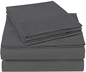 4 Piece Bed Sheets Set, 100% Long-Staple Combed Cotton Bedding Sheet for Bed, 400-Thread-Count Best, Fits Mattress Upto 18'' Deep Pocket, Soft & Silky(Twin-XL-Dark Grey Solid)