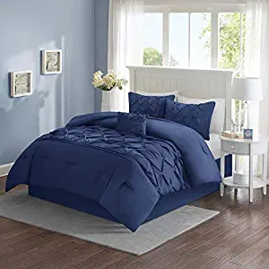 Comfort Spaces Cavoy Ultra Soft Hypoallergenic Microfiber Tufted Pattern 5 Piece Comforter Set Bedding, Queen, Navy