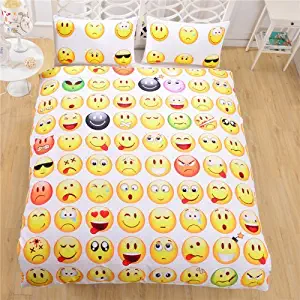 Lightinthebox3D Prints Beautiful Poly/Cotton 3-Piece Creative Funny Emoji Bedding Sets 1x Duvet Cover and 2X Pillow Covers (Full)