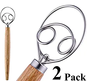 HauBee 2 Pack Kitchen Danish Dough Whisk Stainless Steel Sourdough Flour Bread Baking Cooking Tools Dutch Style Hand Mixer Blender Utensils Wisk Hook Pastry