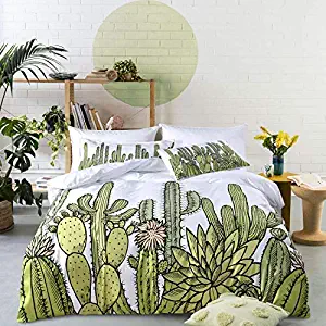 UniTendo 3 PC Cactus Bedding Green Art Printed Colorful Bright Cactus Duvet Cover Set White Bedding Sets Soft Fiber Bedding Sets, Twin Size.