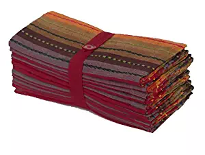 Cotton Craft- 12 Pack -Salsa Stripes Oversized Dinner Napkins - Red Multi - Size 20x20-100% Cotton - Tailored with Mitered Corners and a Generous Hem - Easy Care Machine wash