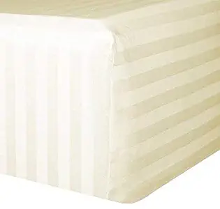 Luxurious Collections Bottom Sheet ONLY Fits Upto 25 Inches Deep Pocket 400 Thread Count Stripe Pattern 100% Egyptian Cotton (King, Ivory)