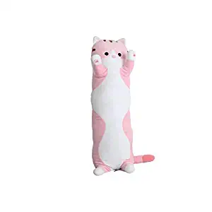 White wolf Plush Toy Cat Sleeping Pillow Long Strip Pillow Cute Rag Doll Doll Plush Toy Doll Gift (Color : Pink, Size : 110cm)