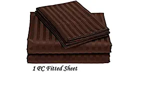 Both Pattern Solid/Stripe 1-Piece- Fitted- Sheet with 21-25 inches Extra Fit Deep Pocket Hotel Finish Adjustable Room 1000 Thread Count 100% Egyptian Cotton (King, Stripe Chocolate).