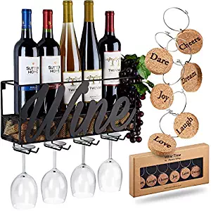 Wall Mounted Wine Rack | Bottle & Glass Holder | Cork Storage Store Red, White, Champagne | Come with 6 Cork Wine Charms | Home & Kitchen Décor | Storage Rack | Designed by Anna Stay,Wine