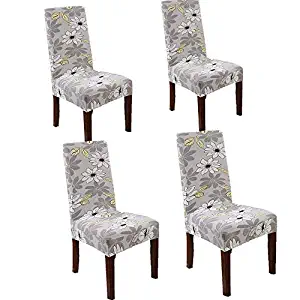 Falimoo Removable Universal Stretch Elastic Dining Chair Protector Covers Slipcover for Dining Room, Hotel, Banquet, Ceremony 4 Packs (Spring Garden)