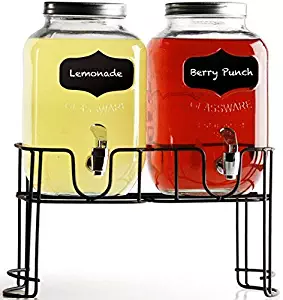 Circleware 92006 Double Chalkboard Beverage Dispensers with Metal Stand, Fun Sun Tea Party Entertainment Glassware Glass Water Pitcher for Iced Cold Punch Drinks, 1 Gallon, Yorkshire …