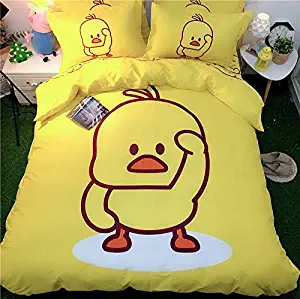 Casa 100% Cotton Kids Bedding Set Boys Little Yellow Duck Duvet Cover and Pillow Cases and Flat Sheet,4 Pieces,King