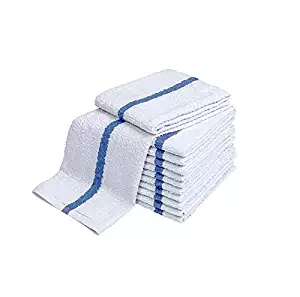 28oz Bar Mop Towels 16x19, 100% Cotton, Commercial Grade Professional Kitchen/Restaurant BarMop Towels (Blue Stripe-24 Pack)