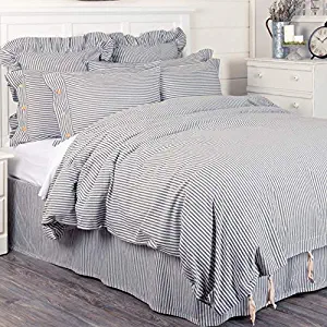 Piper Classics Farmhouse Ticking Stripe Duvet Cover Bedding, Navy Blue & Off-White, Queen 92x92, Comforter Cover w/Twill Ties, Soft, Comfortable, Farmhouse Bedroom Decor