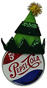 Northlight 4.75" Green Jester Hat on Pepsi Logo Puck Shaped Decorative Glass Christmas Ornament