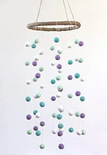 Felt Ball Nursery Ceiling Mobile- Lavender Turquoise- LARGE SIZE