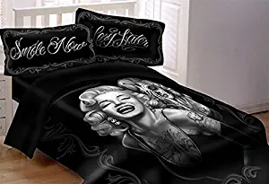 DGA Marilyn Monroe Day of the Dead Smile Now Cry Later 7 Piece Super Soft Luxury Queen Size Comforter Set W/ Bed Sheets
