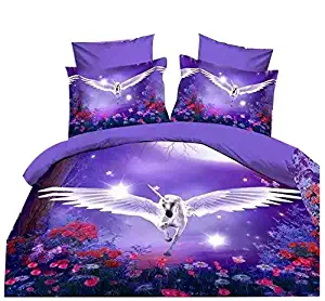 Cliab Unicorn Bedding Twin Size for Kids Girls Purple Duvet Cover Set 5 Pieces(Fitted Sheet Included)