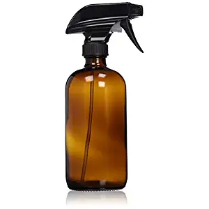 Empty Amber Glass Spray Bottle - Large 16 oz Refillable Container is Great for Essential Oils, Homemade Cleaning Products, Aromatherapy - Durable Black Trigger Sprayer w/Mist & Stream Setting