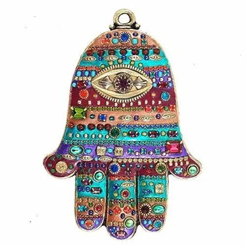 Quirky Rainbow Wall Hamsa. Hand Shaped Wall Hanging to Symbolize Good Luck and Positive Energy. Meaningful and Artistic Decorative Item or Gift by Michal Golan.