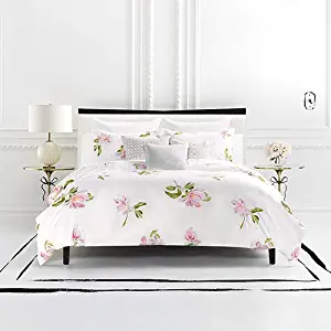 Kate Spade New York Breezy Magnolia Full/Queen Comforter Set Bedding, White/Pink