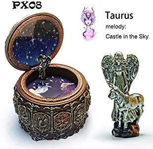 VDT Music Box Bronze Zodiac 12 Signs Music Box Retro 12 Constellation Musical Boxes Sun God Gift Box for Girls Valentine's Day Birthday Gifts