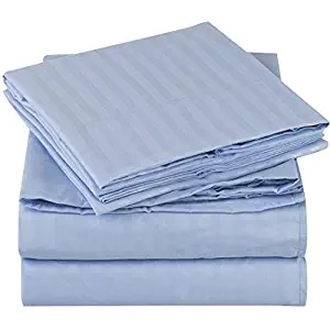 Mellanni Striped Bed Sheet Set Brushed Microfiber 1800 Bedding - Wrinkle, Fade, Stain Resistant - 4 Piece (Queen, Light Blue)