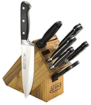 Winco Acero Cutlery line KFP-BLKA 7 Piece Knife Wooden Block set, Brown