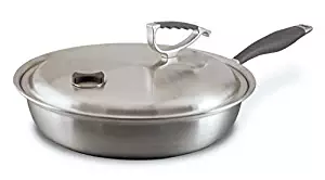 CookCraft | Stainless Steel 3-Ply Bonded Cookware, French Skillet 13", Silver Clad Aluminum Core with Vented Latch Lid
