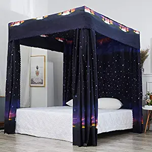 Mengersi Galaxy Star Four Corner Post Bed Curtain Canopy Bedroom Decoration for Girls Adults Windproof Lightproof Bed Canopies Child Gift (California King,Black)