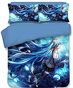 Ksainiy Japanese Anime Magical Mirai Hatsune Miku Bedding Sets Cartoon Twin Full Queen King Size Duvet Cover Sets Bed Cover Pillow Case Polyester Fabric (Size : AU Double(180x210))