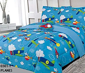 Elegant Home Multicolor Airplanes Helicopter Aviation Design 8 Piece Comforter Bedding Set for Boys/Kids Bed in a Bag with Sheet Set & Decorative Toy Pillow # Planes 2 (Full)