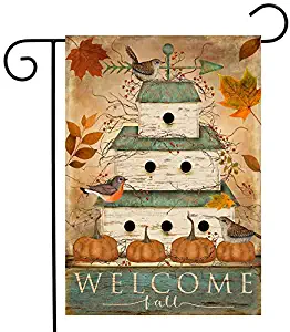 Briarwood Lane Welcome Fall Birdhouse Primitive Garden Flag Pumpkins 12.5" x 18"