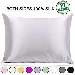 Ravmix 100% Pure Silk Pillowcase for Hair and Skin 21 Momme 600 Thread Count King Size with Hidden Zipper, Both Sides Hypoallergenic Soft Breathable Silk Pillow Case, Silver Grey