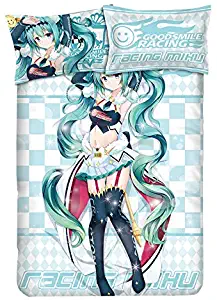 MXDZA Anime Racing Hatsune Miku Otaku Bedding Linen Bedding Set Bed Sheet or Duvet Cover with Two Pillow Cases