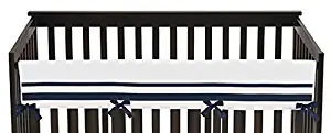 Sweet Jojo Designs White and Navy Modern Hotel Long Front Rail Guard Baby Boy or Girl Teething Cover Protector Unisex Crib Wrap