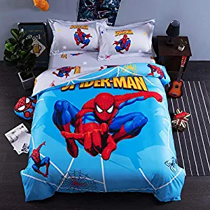 EVDAY 3D Cartoon Spider-Man Bedding for Boys 100% Cotton Marvel Bedding for Kids Including 1Duvet Cover,1Flat Sheet,2Pillowcases Queen Full Twin Size