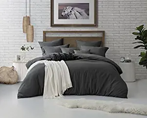 Swift Home Microfiber Washed Crinkle Duvet Cover & Sham (1 Duvet Cover with Zipper Closure & 1 Pillow Sham), Premium Hotel Qaulity Bed Set, Ultra-Soft & Hypoallergenic – Twin/Twin XL, Charcoal Grey