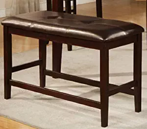 Counter Height Bench with Tufted-Butto in Brown Finish