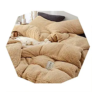 Wine cup Solid Lamb Cashmere Bedding Set 2019 New Thicken Flannel Fleece Bed linens Velvet Duvet Cover Set sandred Bed Cover Pillowcase,Camel Cashmere,Twin