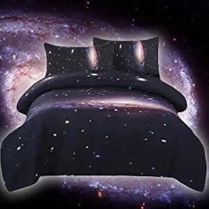 Sleepwish Galaxy Single Bed Covers for Kids Space Bedspread for Single Bed Universe Bedding 3 Piece Night Sky Bedding Set